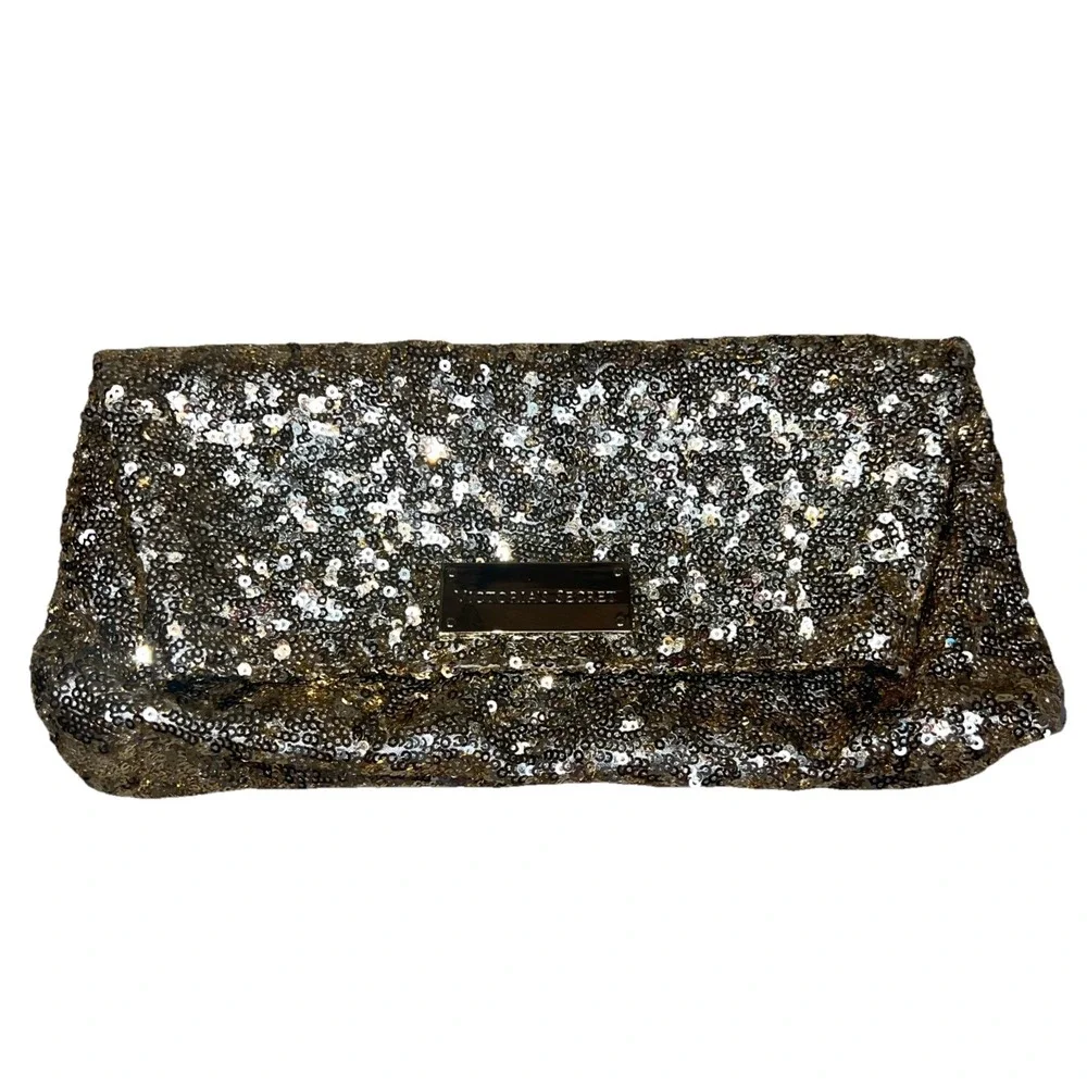 Victoria's Secret Angel Gold Sequin Foldover Clutch‎ Cosmetic Bag NWT Gold Glam